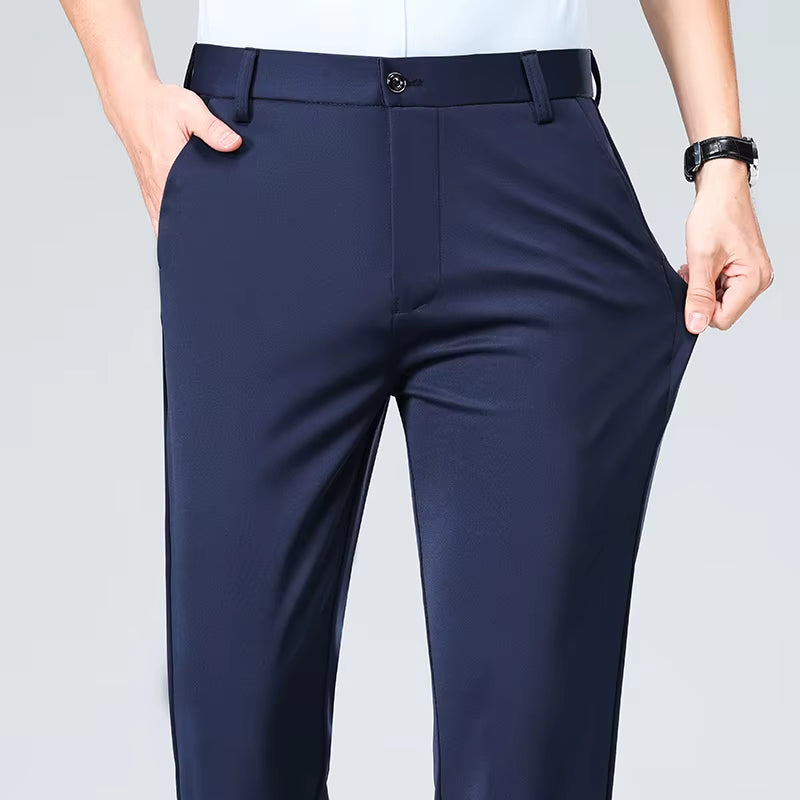 Summer Autumn Thin Trousers Men Formal Dress Suit Pants Work Pants Quality Business Casual Pants Black Wine Red Long Pants